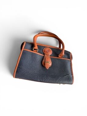 Vintage Oggi Domani Genuine Leather Satchel Black & Cognac Structured Top Handle